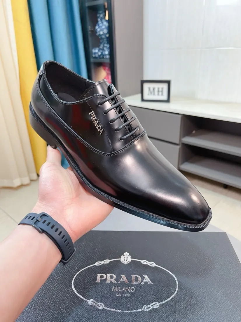 Men's shoes 💰540🌹🌹【PRADA Leather Shoes】Top purchasing agent Original imported Italian custom cowhide leather surface, fully imported water-dyed breathable cowhide lining, original factory special molded sole super comfortable, size: 38-44